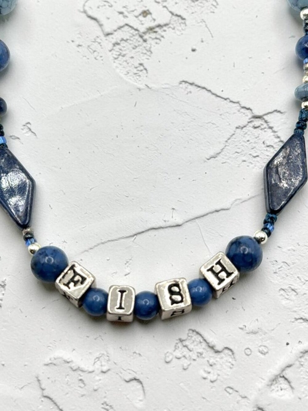 Blue Beaded "Fish" Necklace